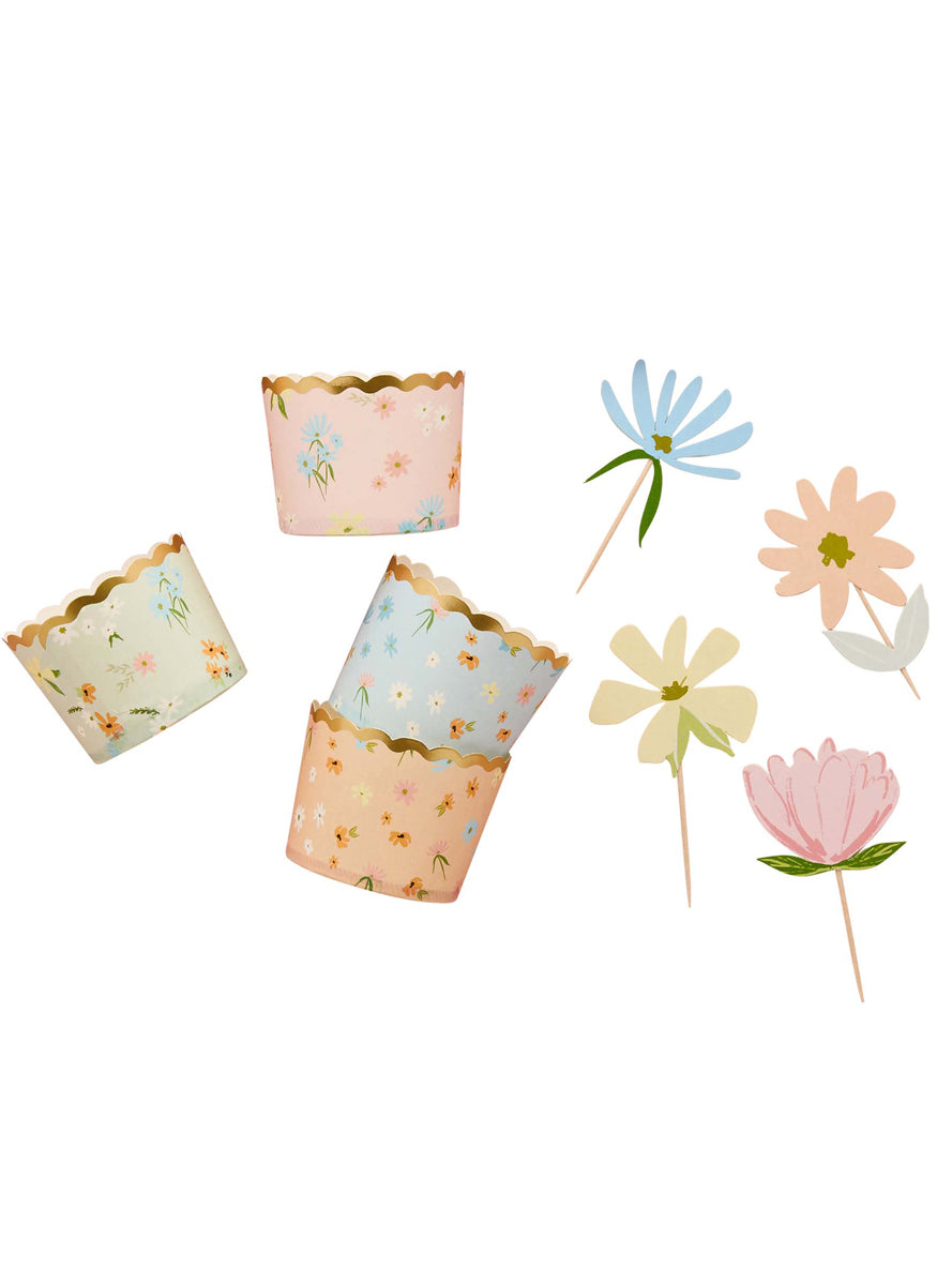 Ditsy Floral 12 Pack Cupcake Topper and Case Set - Main Image