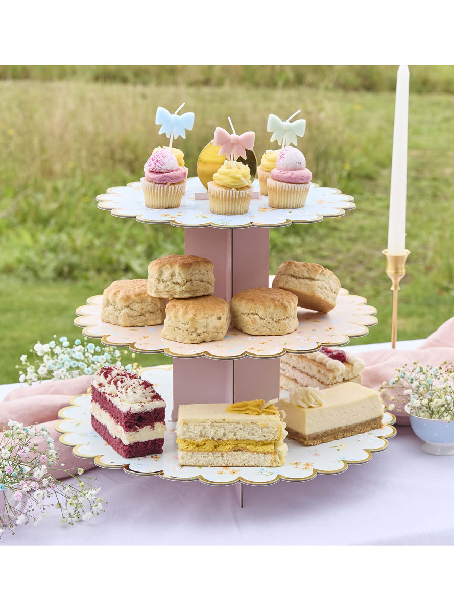 Ditsy Floral 34cm 3 Tier Tea Party Cake Stand - Lifestyle Image