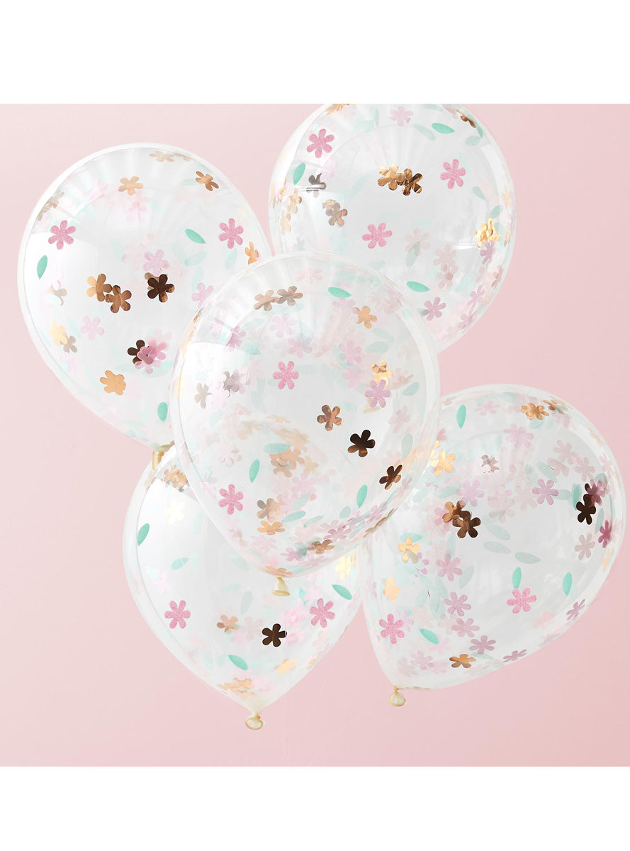 Ditsy Floral 5 Pack 30cm Latex Floral Confetti Filled Balloons – Lifestyle Image