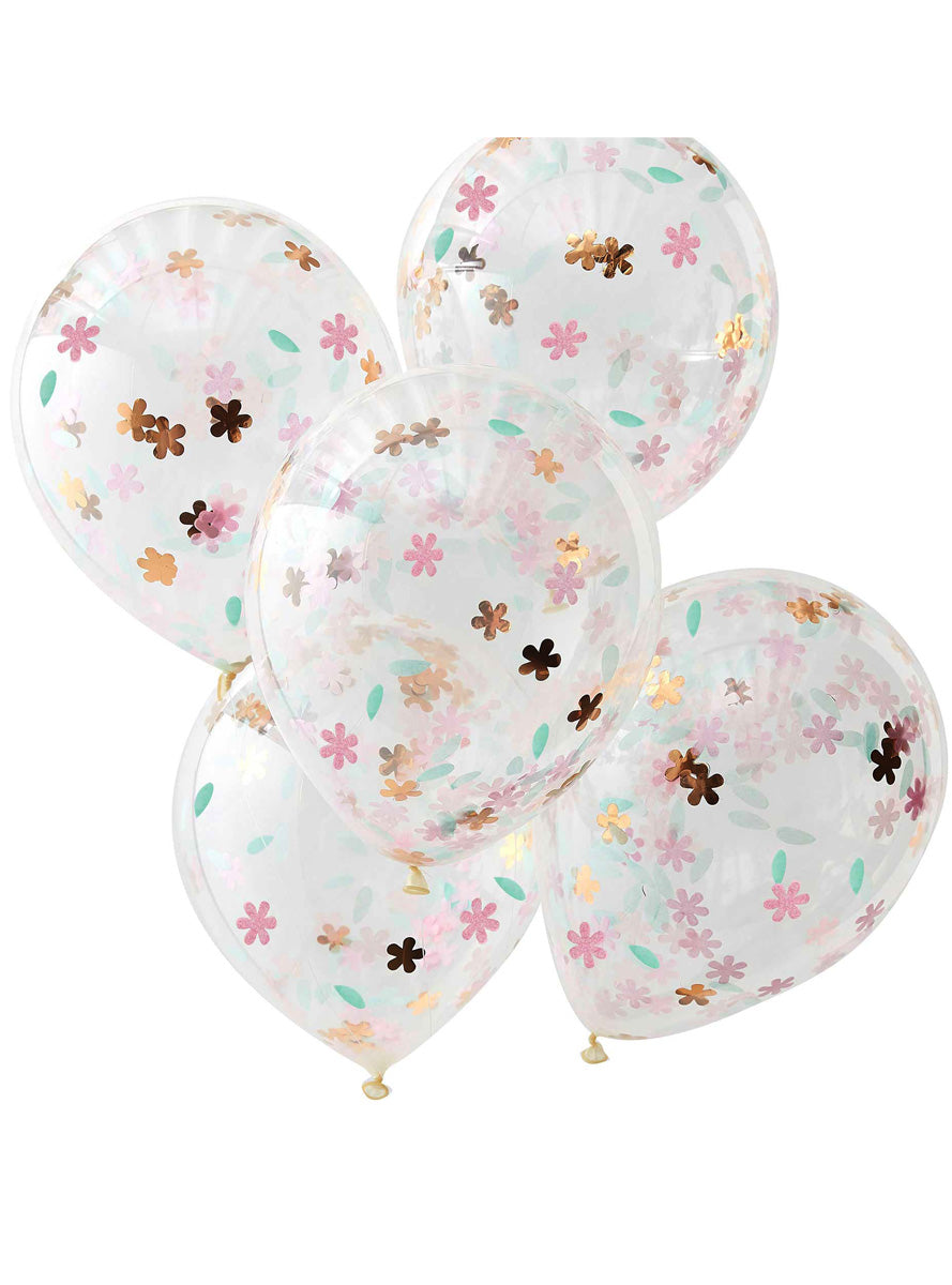 Ditsy Floral 5 Pack 30cm Latex Floral Confetti Filled Balloons – Main Image
