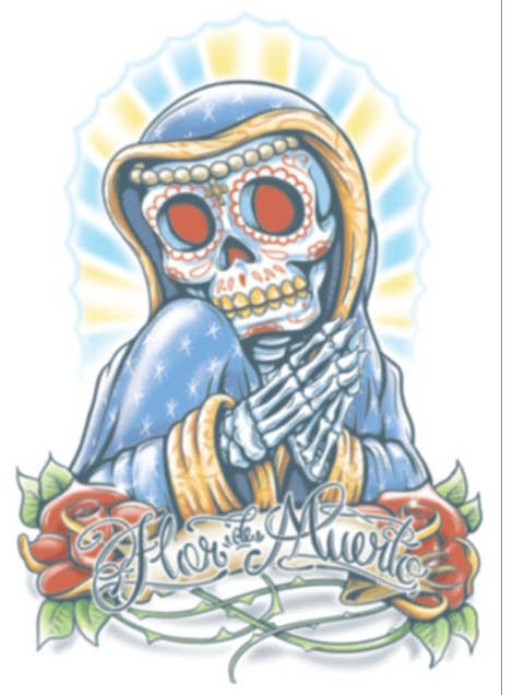 Tinsley Transfers Sugar Skull La Flor Temporary Tattoo - Alternative Image