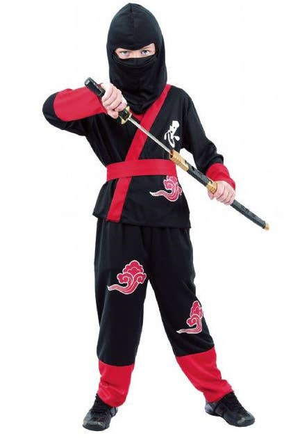 Boy's Ninja Fighter Black and Red Japanese Costume Front