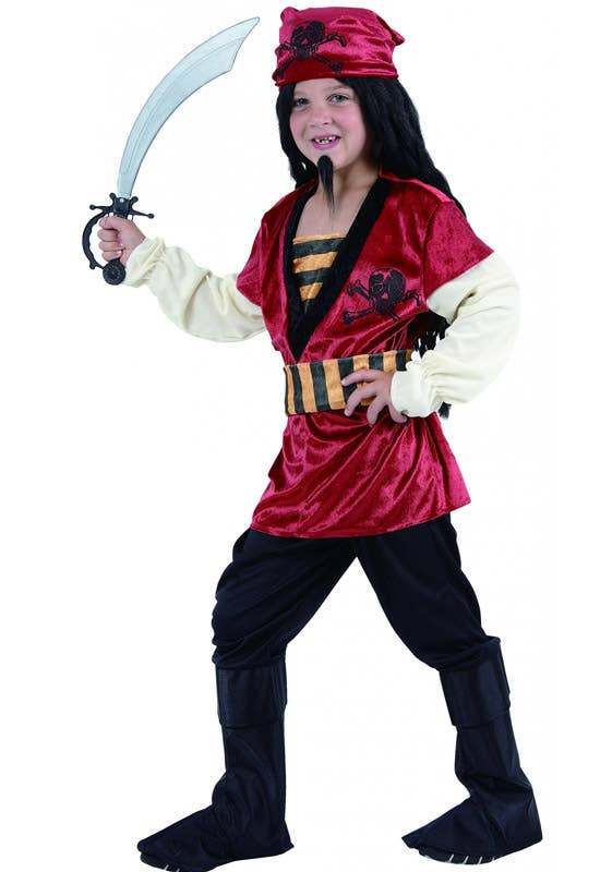 Boy's Red Pirate Buccaneer Book Week Costume Front View
