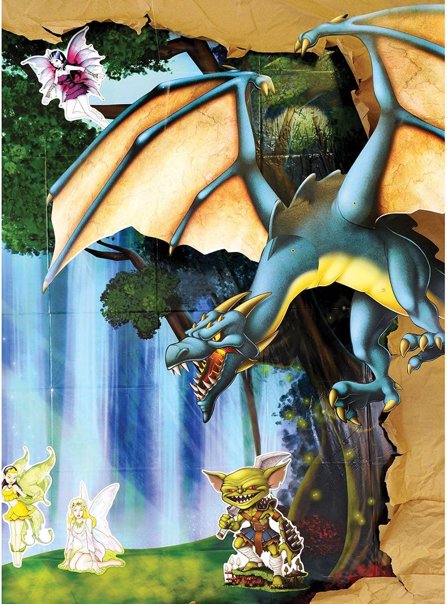 Image of Dragon Large Teal Jointed Cut Out Party Decoration - Party Decorations Image