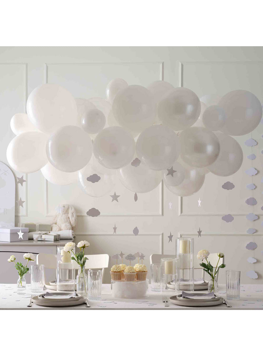 Dream Baby 40 Piece White Balloon Arch Kit with Stars and Clouds – Main Image