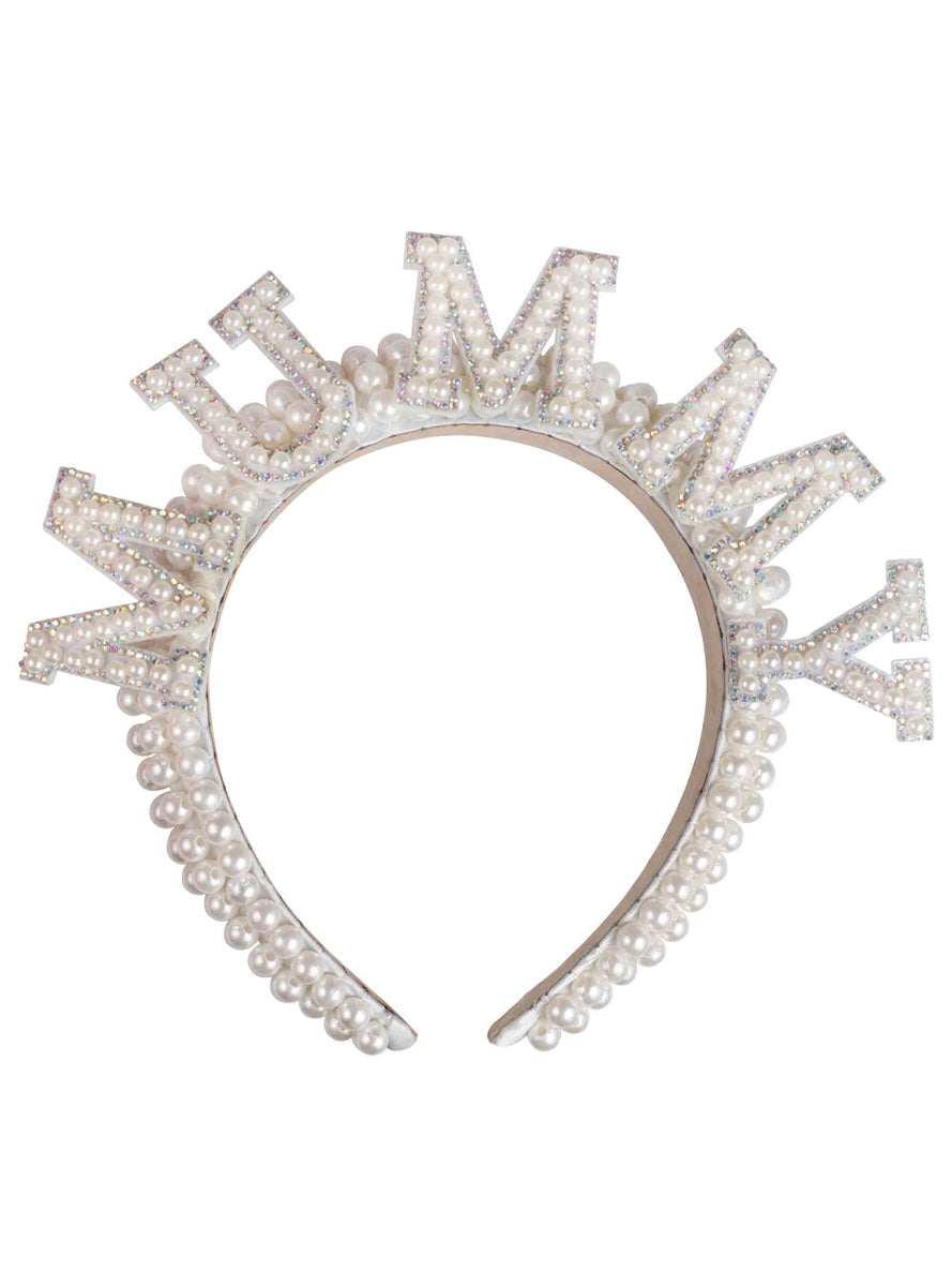 Dream Baby White Pearl Mummy Baby Shower Headband – Lifestyle Image