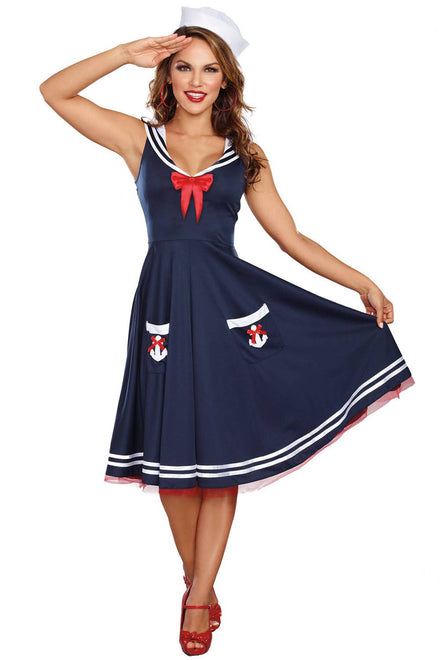 Women's Retro Navy Blue Sailor Costume - Front Image