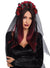 Black Veil Costume Headband with Red and Black Roses