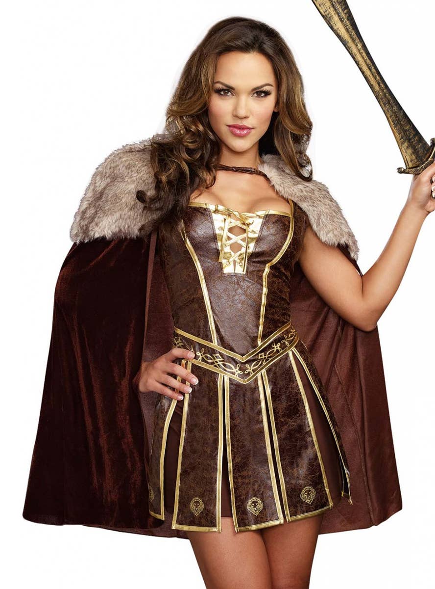 Women's Sexy Medieval Warrior Fancy Dress Costume- Close Up
