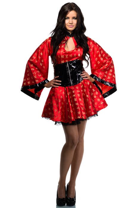 Red and Black Sexy Japanese Kimono Costume - Main Image
