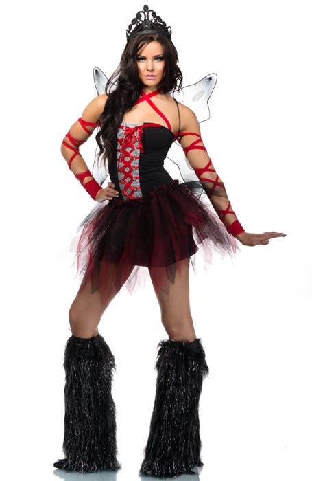 Women's Red and Black Evil Fairy Halloween Costume Front Image