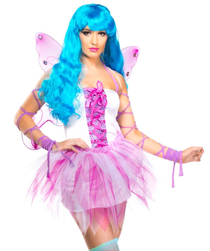 Women's Sexy Pretty Pink Fairy Fancy Dress Costume Close Front Image