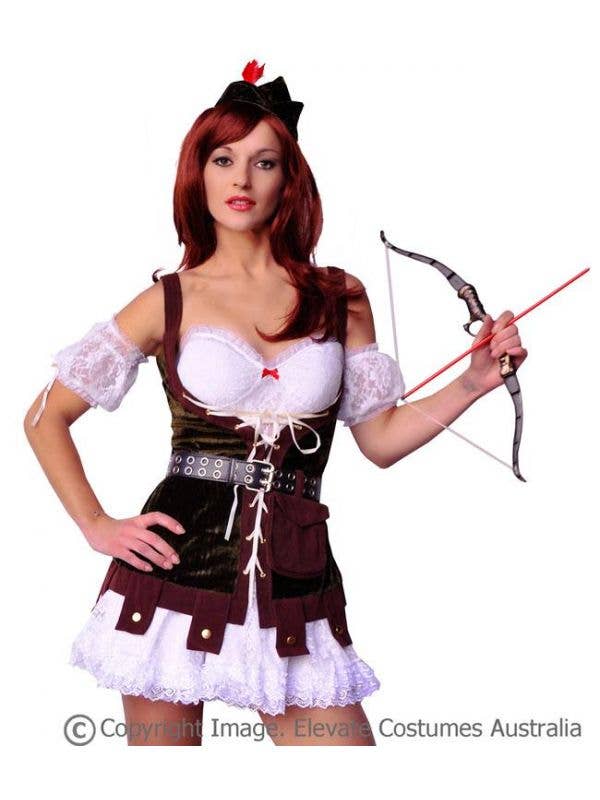 Women's Sexy Medieval Robin Hood Hunter Fancy Dress Costume Close Image