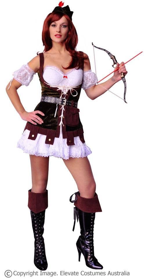 Women's Sexy Medieval Robin Hood Hunter Fancy Dress Costume Main Image