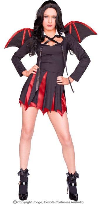 Sexy Women's Red and Black Devil Bat Halloween Costume Main Image