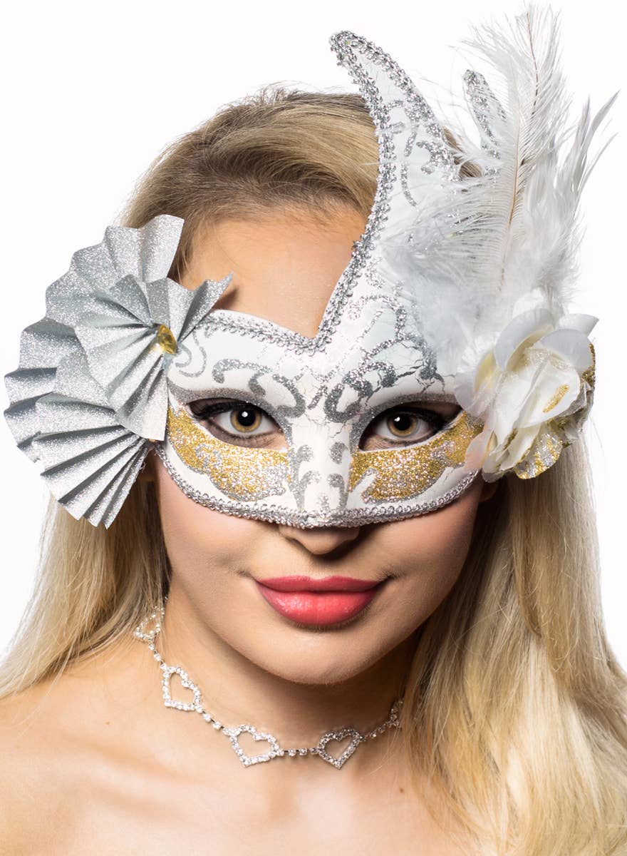 Luxury Feathers and Fans Women's Masquerade Mask View 1