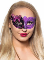 Womens Black and Purple Butterfly Masquerade Ball Mask - Main Image