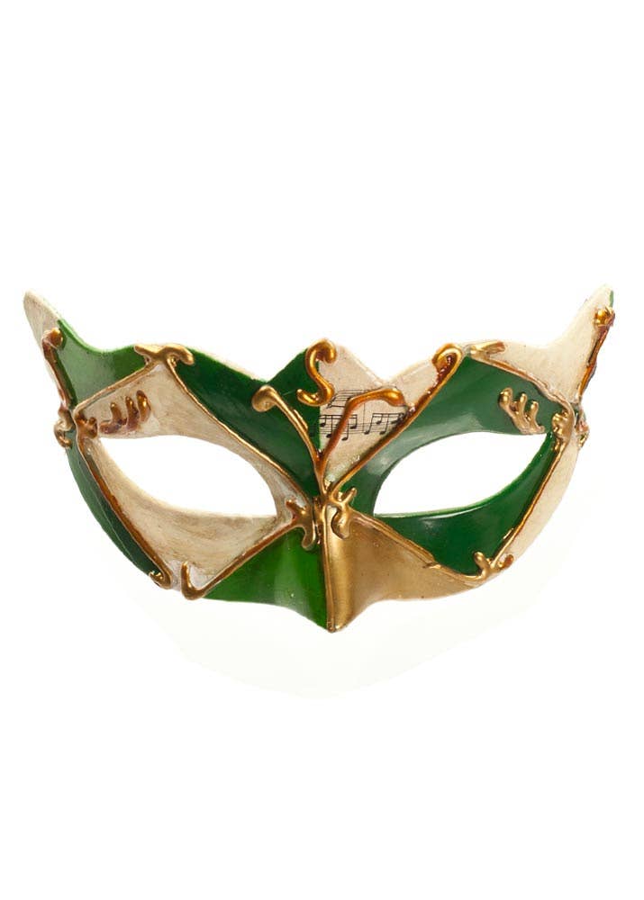 Antiqued Music Venetian Mask Green Mens Face Mask - Main Image