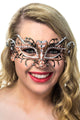 Women's Antique Face Mask Style Silver Metal Masquerade Mask with White Glitter - Main Image