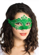 Green Womens Cut Out Masquerade Ball Mask with Rhinestones - Main Image