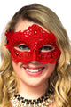 Red Lace Overlay Masquerade Mask with Glitter and Jewels