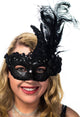 Glitter Black Lace Women's Masquerade Mask with Side Feather