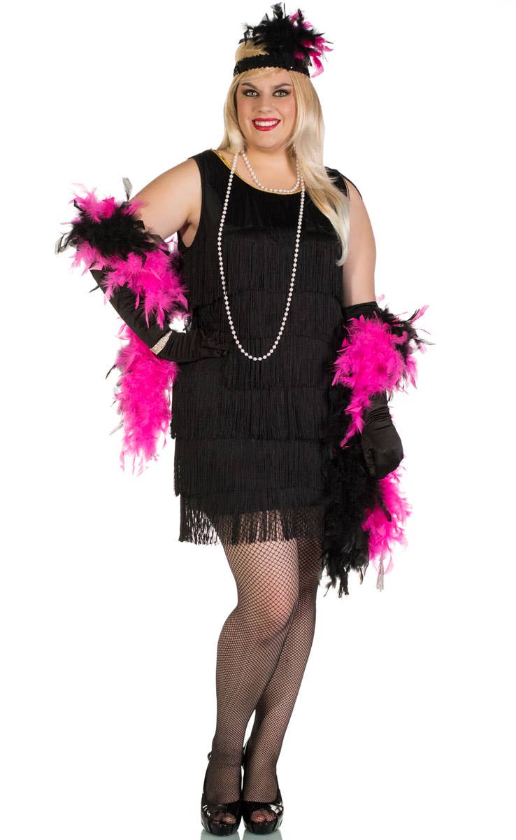 Plus Size Short Black 1920's Women's Flapper Dress - Front View