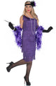 Women's Long 1920's Purple Flapper Dress Front View