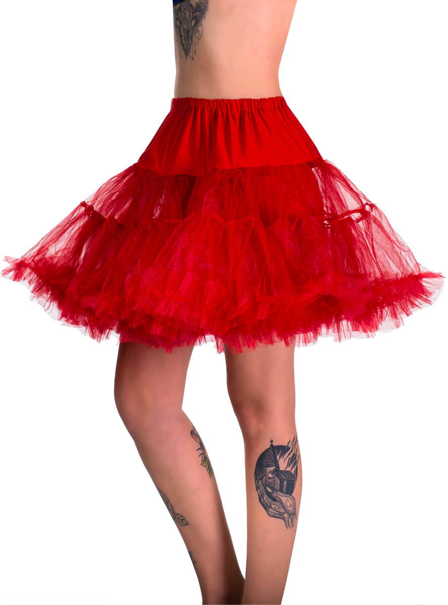 Deep Vibrant Red Fluffy Thigh Length Costume Petticoat