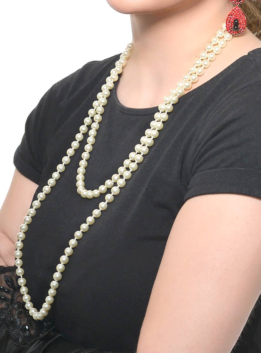 1920s Gatsby Deluxe Rhinestones and Pearls 5 Piece Flapper Costume Accessory Set - Flapper Bead Necklace  Imag