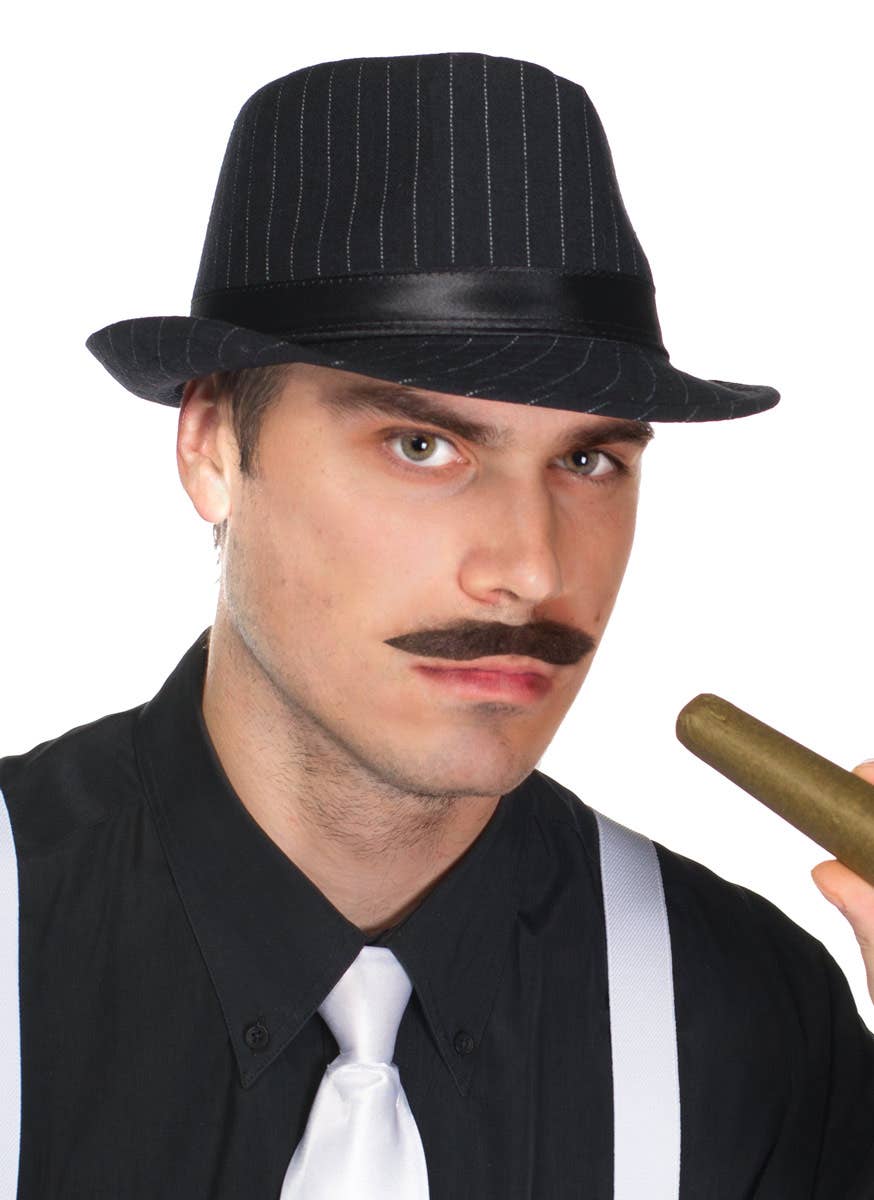 Men's Black and White Stripe Wool Look Gangster Trilby - Side Image