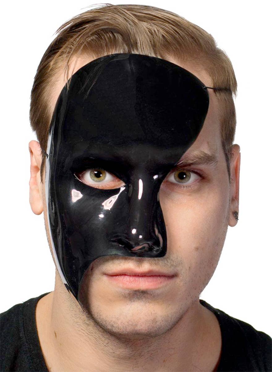 Men's Black High Shine Phantom of the Opera Half Face Masquerade 