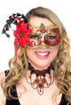 Deluxe Red and Gold Brocade Side Flower Masquerade Mask view 1