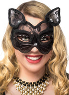 Black Velvet and Lace Deluxe Feline Cat Masquerade Mask View 2