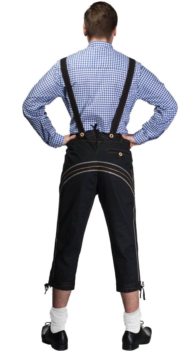 Men's Blue and Black Lederhosen Oktoberfest Costume Back View