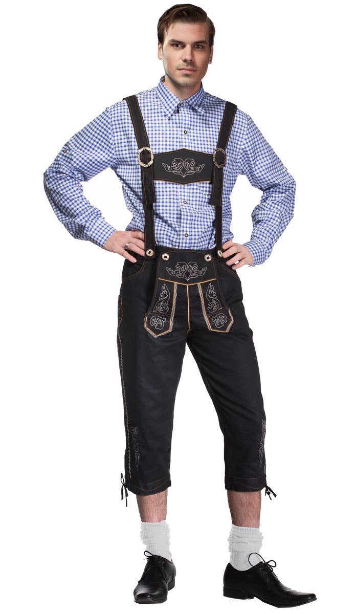 Men's Blue and Black Lederhosen Oktoberfest Costume Alternate View