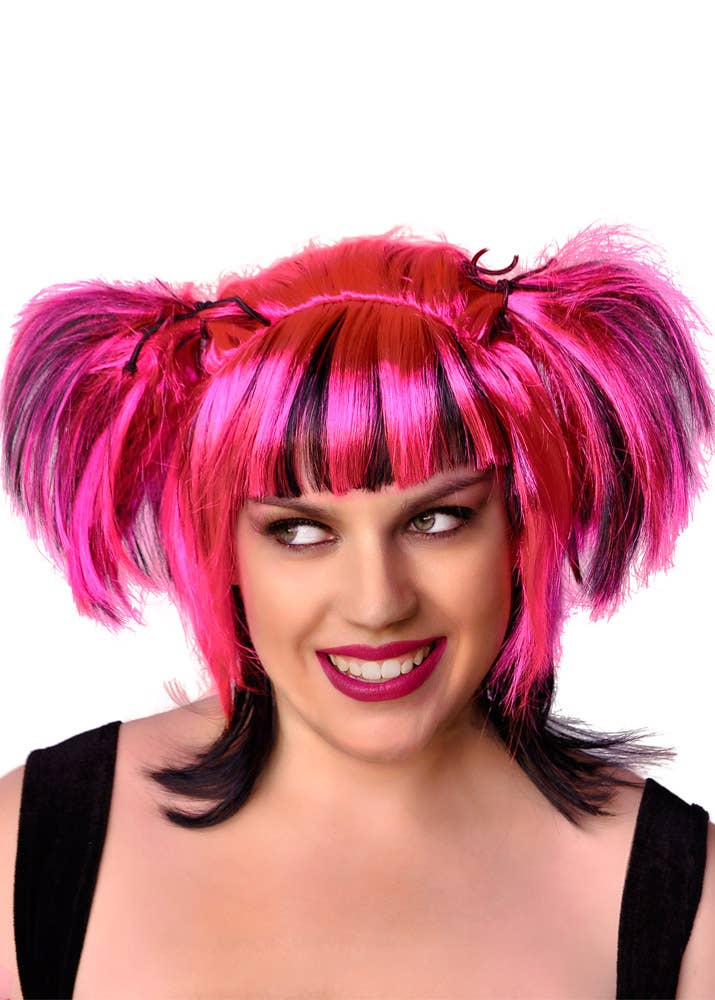 Image of Messy Pigtails Pink and Black Women's Halloween Wig
