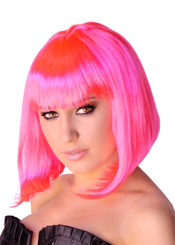 Short Hot Pink Women's Bob Costume Wig with Fringe