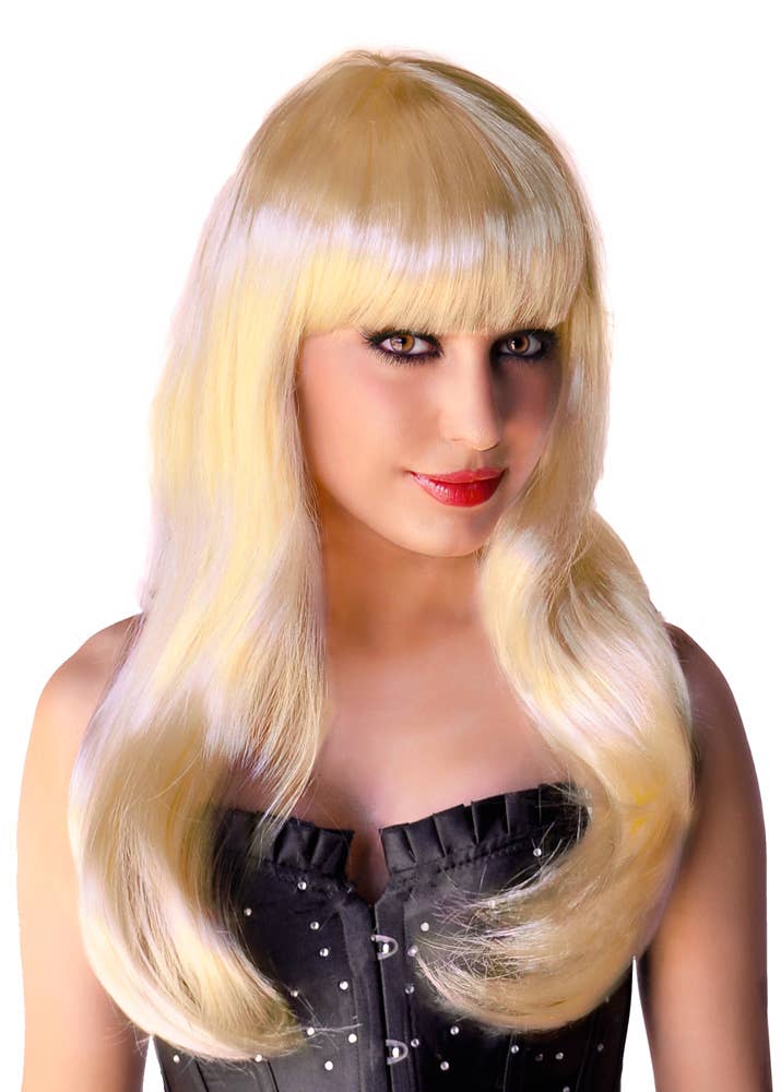 Straight Long Blonde Women's Glamour Wig with Fringe View 1
