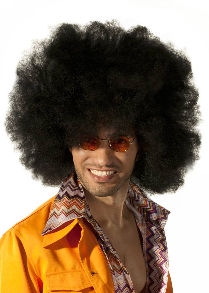 Image of Giant Black Unisex Adults 1970s Afro Costume Wig - Front View