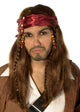 Image of Caribbean Pirate Men's Long Brown Wig and Head Scarf