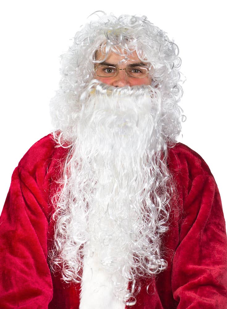 Image of Classic Men's Curly White Santa Beard and Wig Set