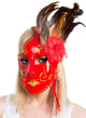 Red 3/4 Face Masquerade Mask With Feathers - Main Image
