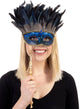Hand Held Blue and Gold Half Face Masquerade Mask with Feathers - View 1