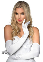 White Elbow Length Women's Deluxe Satin Costume Gloves Main Image