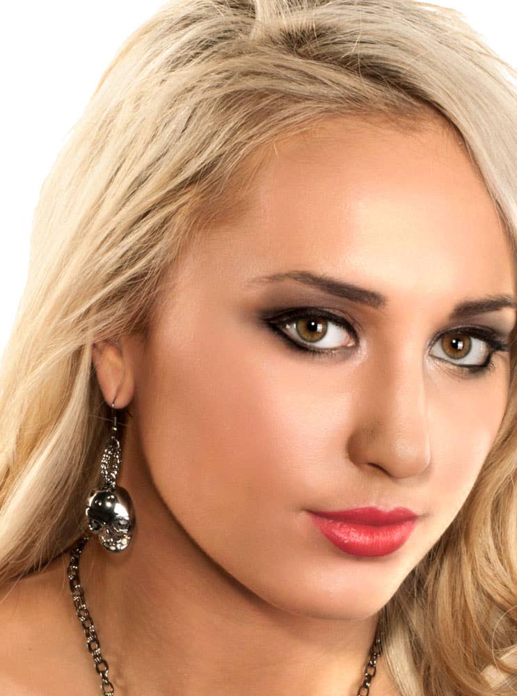Gun Metal Grey Skull Women's Halloween Costume Earrings Main Image 1