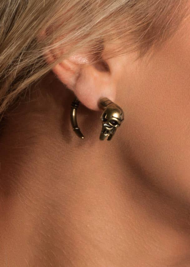 Halloween Skull And Tail Stud Earrings Costume Jewellery Accessory Close Up Image 1