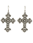 Women's Gun Metal Black Crosses Halloween Gothic Costume Earrings Jewellery Close Up Image