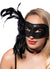 Deluxe Black Lace Overlay Side Feather Masquerade Mask