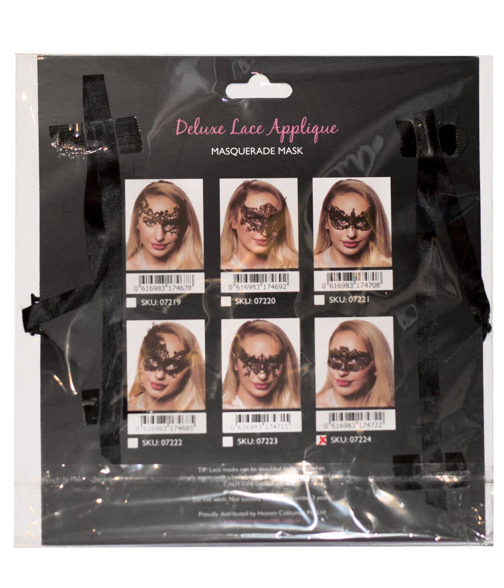Women's Black Lace Butterfly Masquerade Mask - Packet View